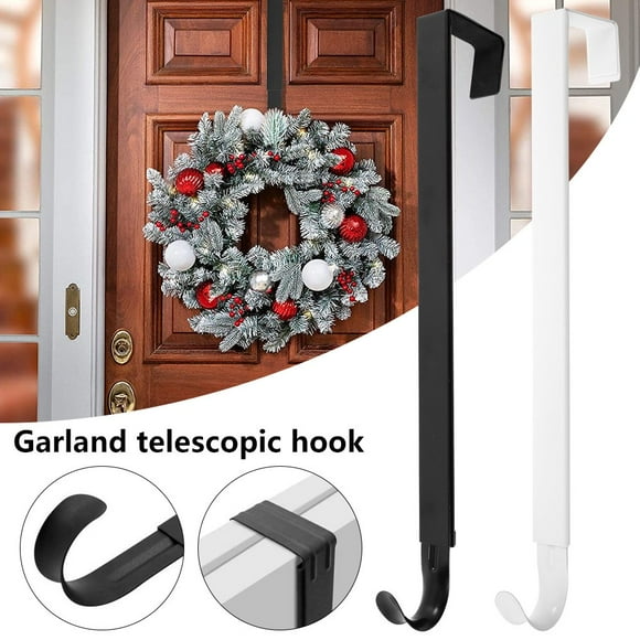 DEBGFS Adjustable Wreath Hanger Over The Door Wreath Holder Metal Front Door Wreath Hook Extensible Wreath Hanger for Front Door Christmas Decoration