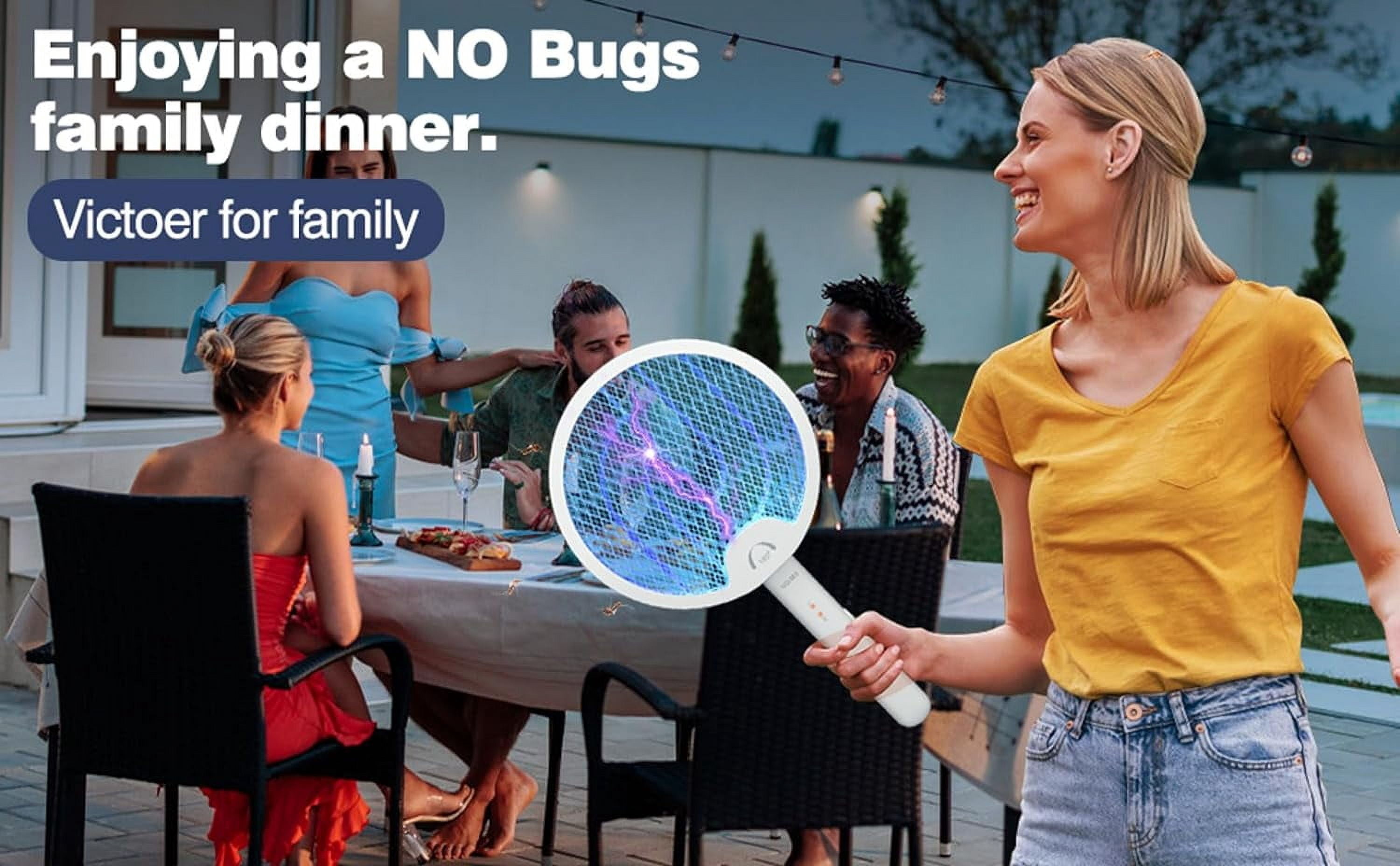 Electric Fly Swatter 4000V 2 in 1 Bug Zapper Racket Fly Killer Mosquitoes Trap Lamp Rechargeable with 1200mAh Battery for Indoor Home Office Backyard Patio Camping (1 Pack)-White