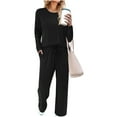thumbnail image 2 of Women's 2 Piece Lounge Sets Sweatsuits Crew Neck Tops Long Sleeve Blouses High Waisted Wide Leg Sweatpants Two Piece Outfits Lounge Sets Spring Summer Beach Vacation Sets, 2 of 7
