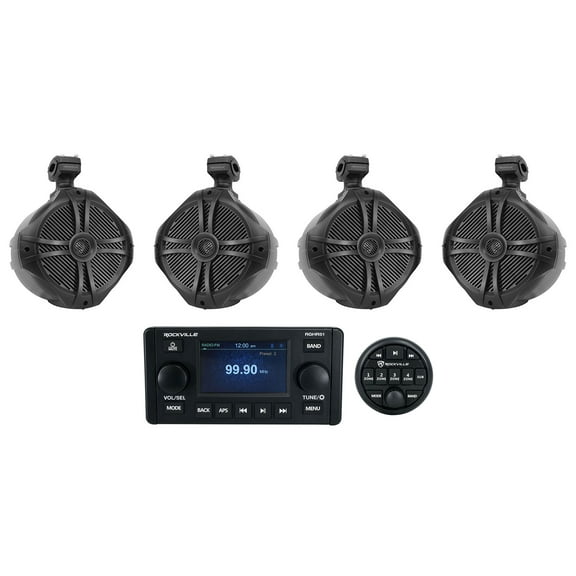 Rockville RGHR51 5 Zone Marine Bluetooth Receiver (4) 8" Black Tower Speakers