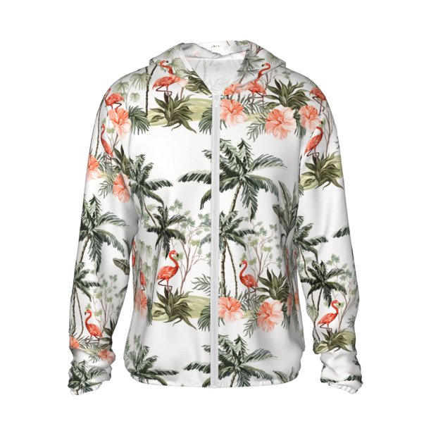 Balery Flamingo Palm Trees Sudadera ligera de manga larga con capucha y protección solar UPF 50+ para hombre y mujer, ideal para pesca y running-Large