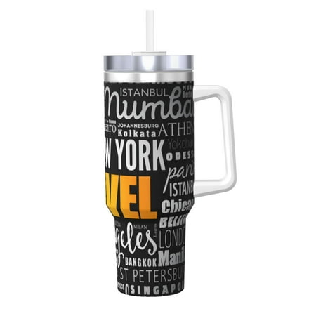 

Gaeub Travel Print Stainless Steel Hot/Cold Coffee Cup 40oz Ice Bully Cup With Handle And Straw Travel Coffee Cup