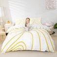 thumbnail image 3 of Homewish Geometric Wavy Lines Twin Duvet Cover,Modern Abstract Twin Bedding,White Golden,Reversible,2 Pieces,1 Duvet Cover and 1 Pillowcase, 3 of 6
