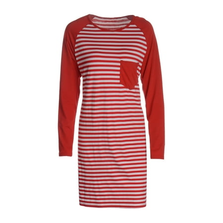 

Fanvereka Mommy and Me Matching Pajama Dress Long Sleeve Round Neck Striped Printed Dress Over Knee Family Sleepwear Clothes