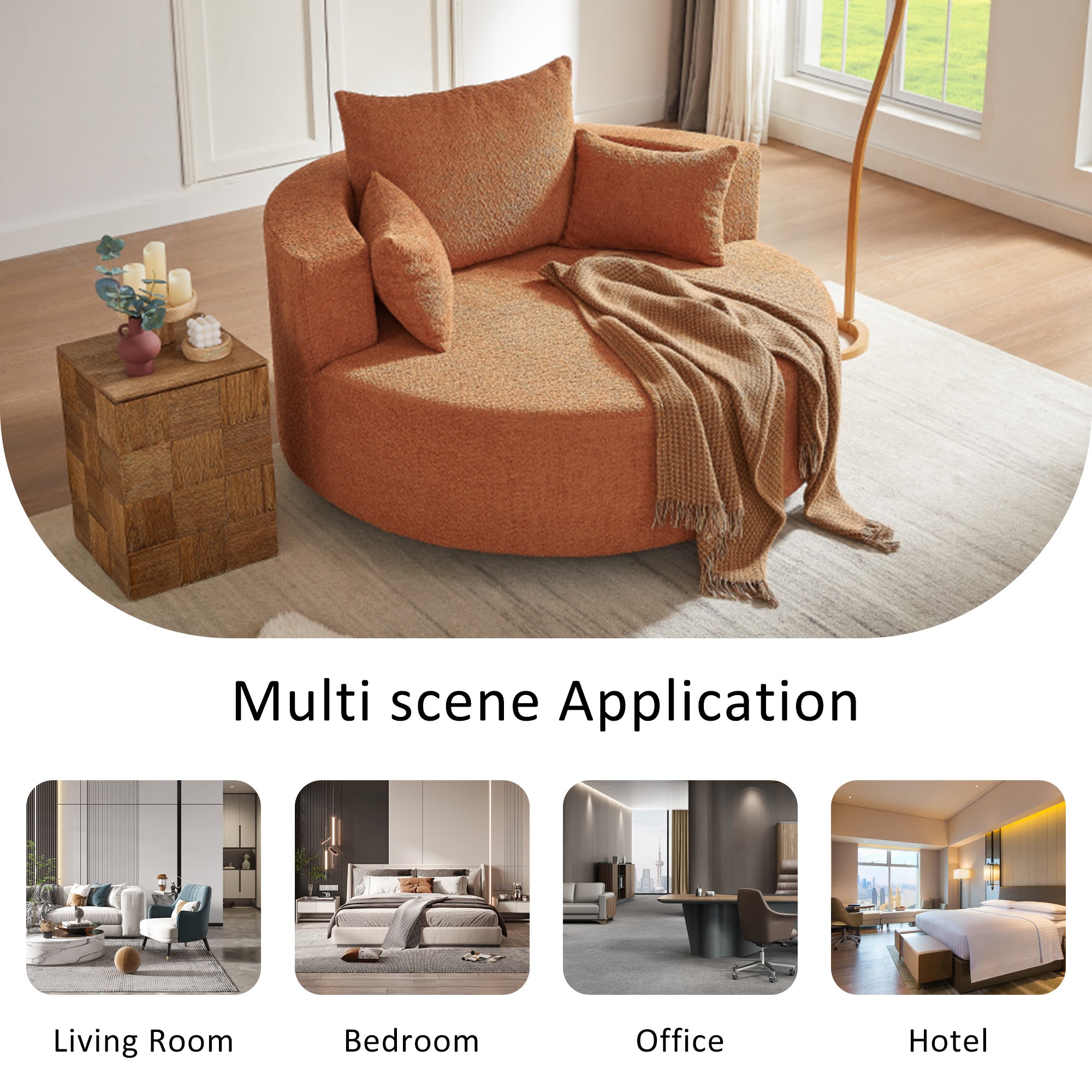 Swivel Round Sofa Couch Sofa Bed,360° Swivel Chair Accent Barrel Chair with 3 Removable Pillows for Living Room, Bedroom,Red