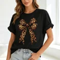 thumbnail image 2 of Women's Casual T-Shirt with Leopard Print Bow Graphic, Soft 100% Cotton Short Sleeve Crewneck for Summer, 2 of 6