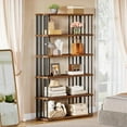 thumbnail image 5 of Finmind 6-Tier Tall Bookshelf, 67" Multi-Use Wood Display Rack, Industrial Storage Shelving Unit with Metal Frame for CDs/Movies/Books, Suitable for Living Room/Bedroom/Home Office, Rustic Brown, 5 of 6