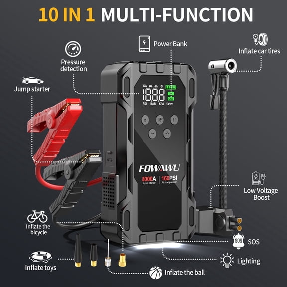 FOWAWU 8000A Car Jump Starter with Air Compressor