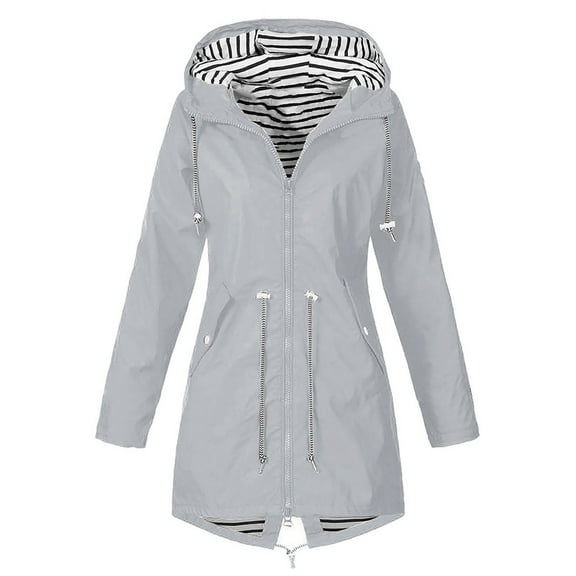 QIPOPIQ Clearance Rain Jackets for Women Plus Size Raincoat Long Hooded Trench Coats Lined Windbreaker Travel Jacket Outdoor Hooded Jackets Fall Jackets for Women