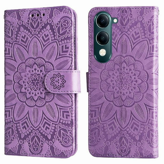 Funda tipo cartera GANGXUN para Vivo Y04 , diseño girasol, cuero PU, soporte, cierre magnético, tarjetero