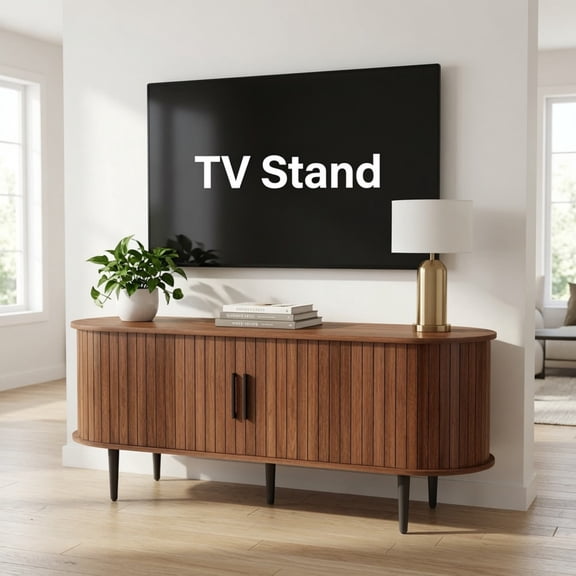 TV Stand, 47" Modern TV Console Table with Storage Compartment and Sliding Door, Gaming Entertainment Center with Cabinet for Living Room, Bedroom, Office (Walnut)