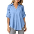 thumbnail image 3 of Thousandth Women's Plus Size Tops Cotton Flowy V Neck Blouse Casual 3/4 Sleeve Loose Fit Batwing Tunic Tops Elegant Office Shirts for Women, 3 of 7
