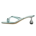 thumbnail image 2 of FSJ Women Strappy Heeled Square Open Toe Thong Sandals Special Kitten Low Heel Chic Flip-flops Versatile Summer Mule Dress Shoes Size 15 Light Cyan, 2 of 5