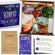 DANCING BEAR'S ROCKS Scorpio Zodiac Healing Crystals Gift Set, (14 Pc): 9 Stones, 18K Gold-Plated Constellation Necklace, Meteorite