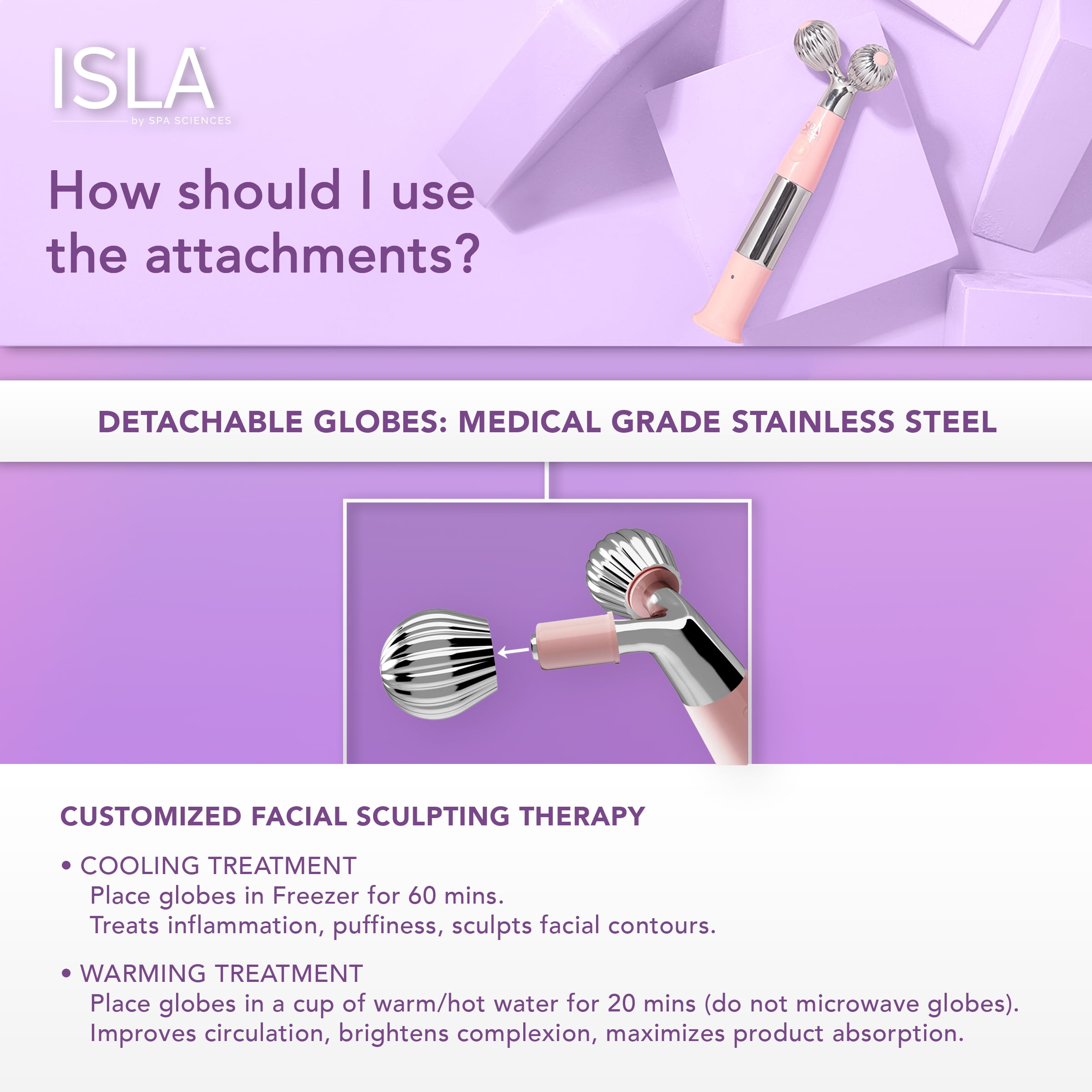 Spa Sciences ISLA Sonic Ice & Heat Contouring Roller, Stainless Steel for Face & Neck, Reduces Puffiness, Fine Lines, and Wrinkles, Suitable for All Skin Types, For Anti-Aging & Skin Rejuvenation