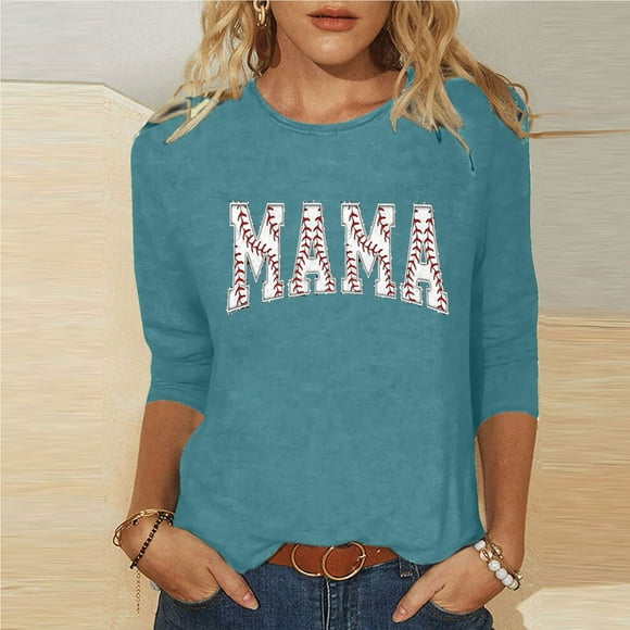 Baikeli Womens Clothes Clearance Sale Mom Daily Tops for Women 3/4 Sleeve T-Shirts Comfort O-Neck Shirts Casual Letter Print Blouses Loose Fit Pullover Womens 3/4 Sleeve T Shirts