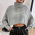 thumbnail image 2 of XFLWAM Women's Turtleneck Knit Sweaters Casual Long Batwing Sleeve Pullover Cropped Cute Jumper Drop Shoulder Top Gray S, 2 of 4