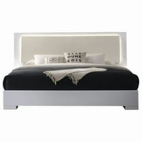 Modern California King LED Platform Bed, Luxurious White Lacquer Finish, Upholstered Headboard Bed Frame