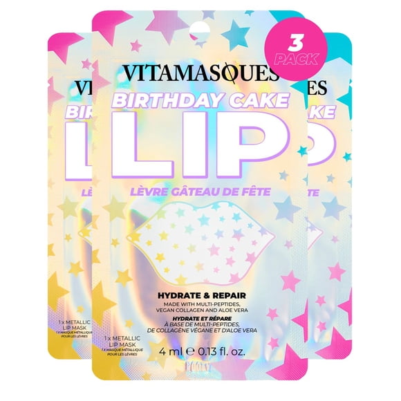 Mascarilla labial Vitamasques, paquete de 3, mascarilla labial de colágeno para pastel de cumpleaños, hojas reparadoras para labios secos y agrietados, nutritiva e hidratante, cuidado de la piel corea