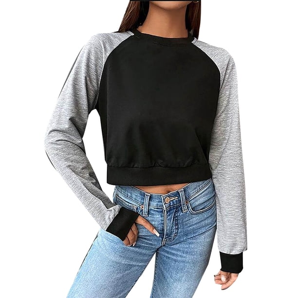 Gibobby Casual Sudadera para Mujer Sudaderas Camisa de Cuello Redondo Sólido de Manga Larga para Mujer atlético(Gris,M)