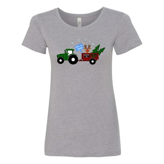 Inktastic Plaid Christmas Tractor with Cute Reindeer Women's T-Shirt