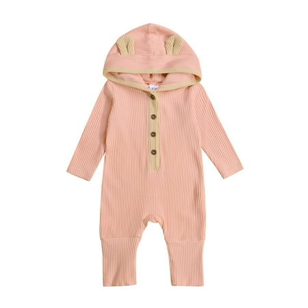 

Musuos Baby’s Contrast Color Button Round Neck Long Sleeve Hooded Jumpsuit