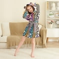 thumbnail image 3 of FORMRS Niños Bathrobe Unisex Hooded Robe Soft Plush Pajamas Sleepwear, Size 10-12T, Beige Wavy Plaid, 3 of 7
