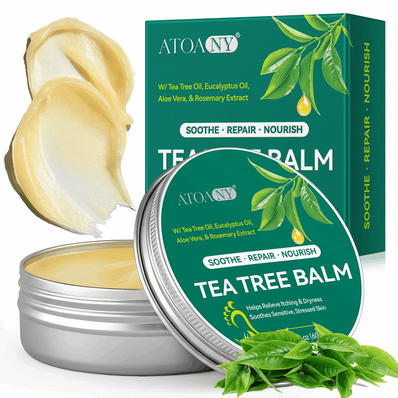 Tea Tree Oil Balm – Athlete’s Foot, Bug Bites, Folliculitis, Cracked Feet, Dry, Flaky, Irritated Skin,Natural Formula,Effective & Safe for All Ages - 2 oz (60 g)