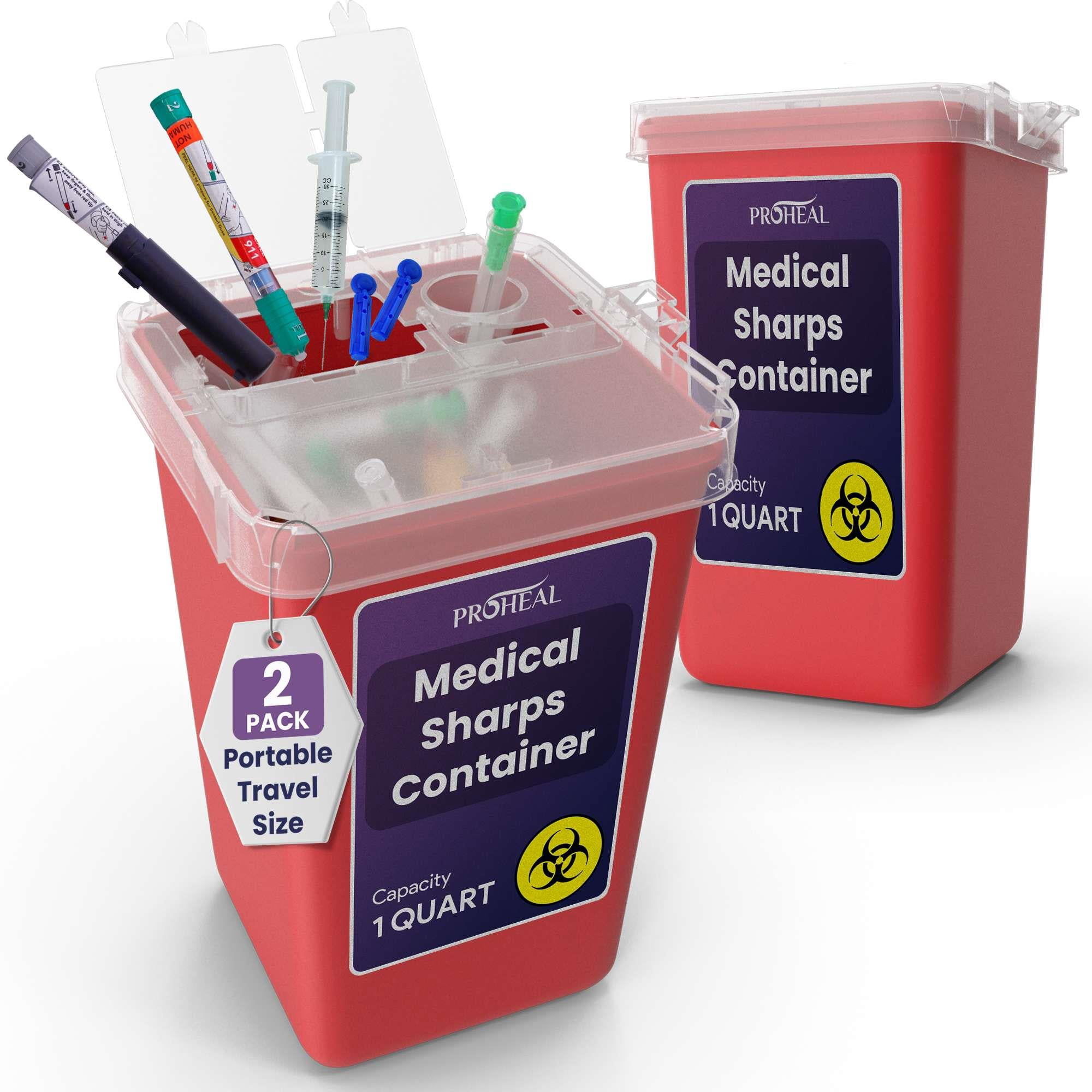 Medical Sharps Container, 1 Quart, 2 Pack