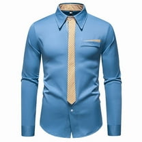 Xzbqbs Men's Solid Long Sleeve Dress Shirt with Matching Tie Classic Button Down Formal Business Shirts Wrinkle-Free Golf Shirts