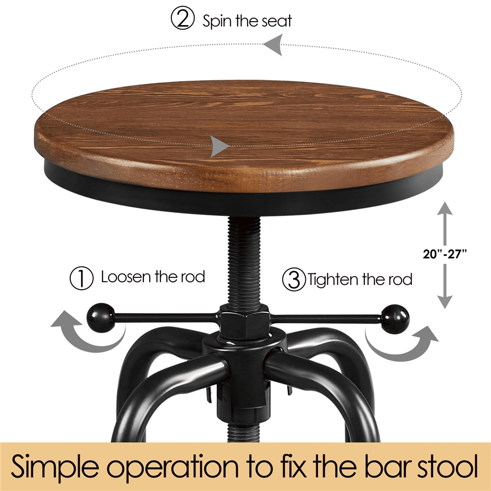 Alden Design 2pcs Vintage Metal Industrial Bar Stool Counter Height for Kitchen Bar, Brown