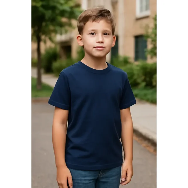 Playera Infantil Algodón Cuello Redondo Color Azul Marino