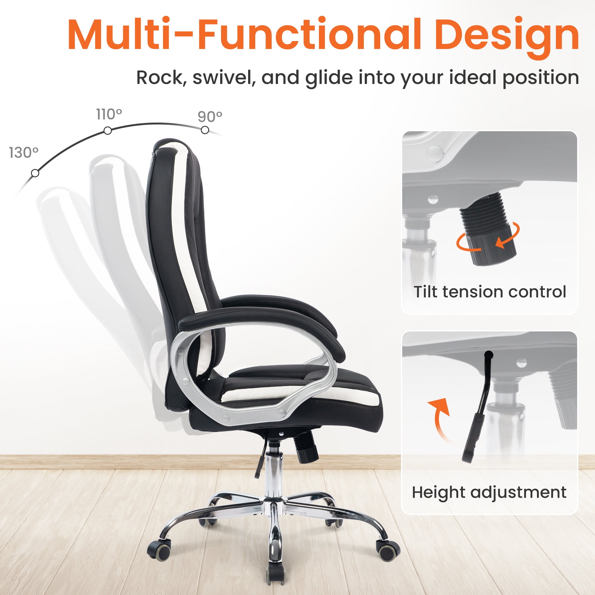 NEO CHAIR Home Office Chair, Heavy Duty Leather Office Chair, Ergonomic High Back Cushion Lumbar Back Support, Computer Desk Executive Chair for Work, 8 Hours Comfort, Black