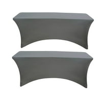 Dark Grey 2 Pack 8 Foot Rectangular Stretch Spandex Table Cover by Banquet Tables Pro