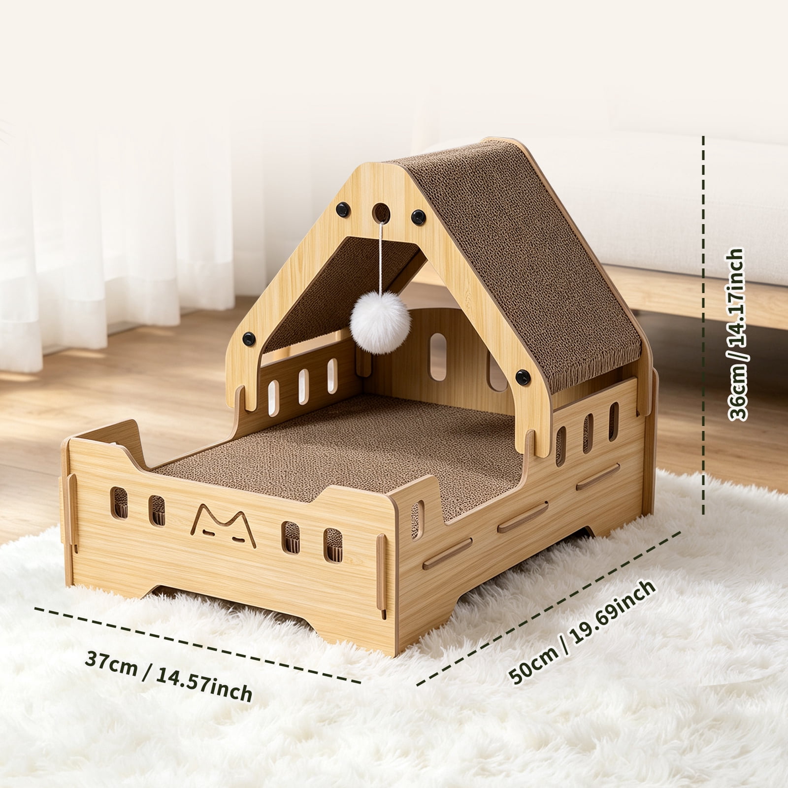 Large Reversible Cardboard Cat Scratcher Lounger, Durable Long‑Lasting Cat Scratching Board Pad, Brown Scratch Bed Furniture Protector for Indoor House Cats, 37x50x36cm