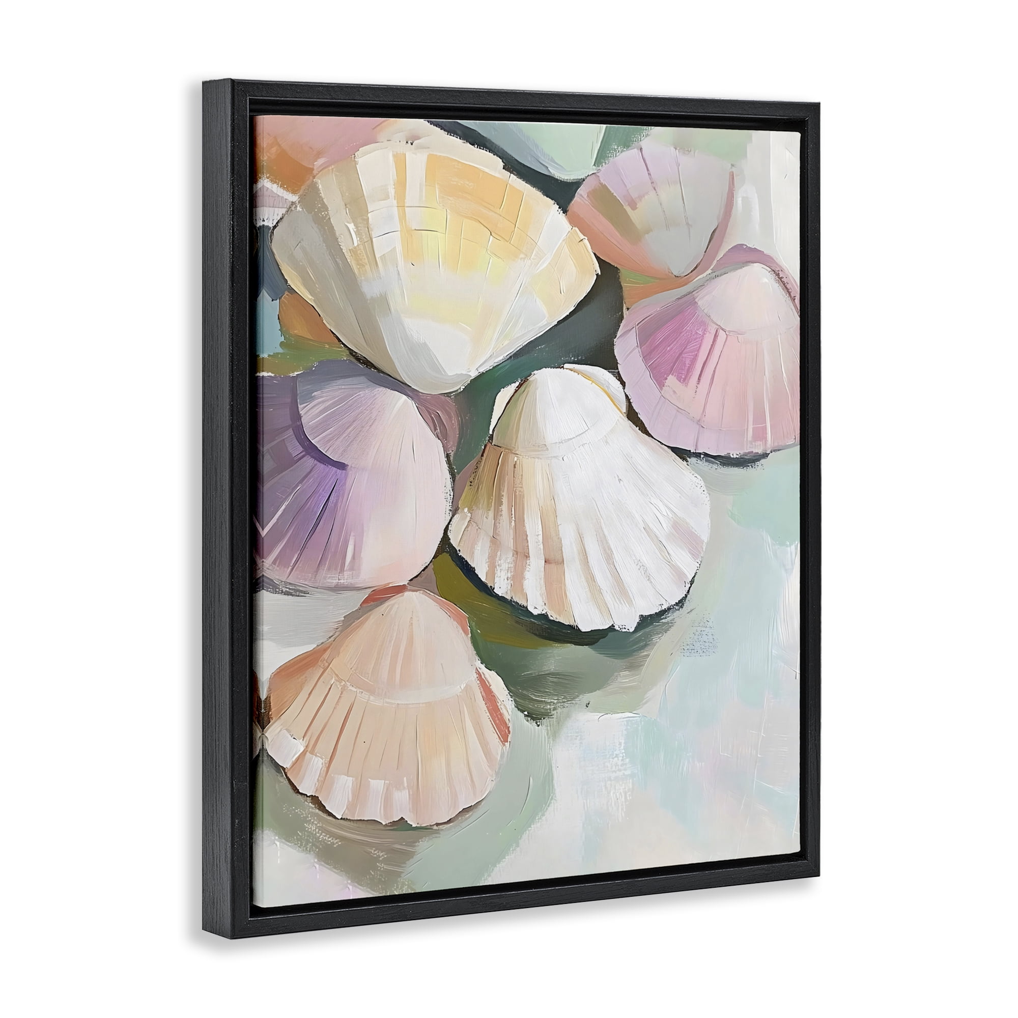 Stupell Industries Pink Seashells Marine Collection Black Framed Floater Canvas Wall Art, design by The Prints Vibe