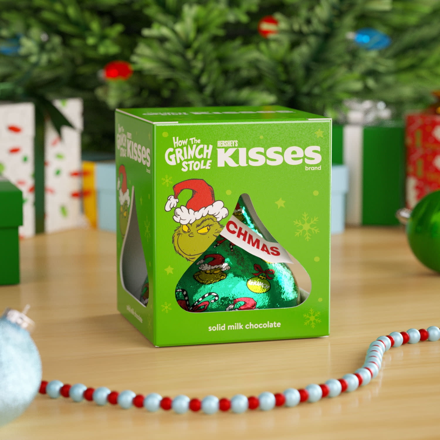 (4 pack) Hershey's Kisses Grinch Solid Milk Chocolate Christmas Candy Stocking Stuffers, Gift Box 1.45 oz