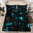 thumbnail image 2 of YST Teal And Black Bedding Sets Full,Neon Turquoise Geometric Check Bed Sheets Stereoscopic Abstract Plaid Grid Sheet Set Geometry Square Fitted Sheet + Flat Sheet + 2 Pillow Cases, 2 of 5