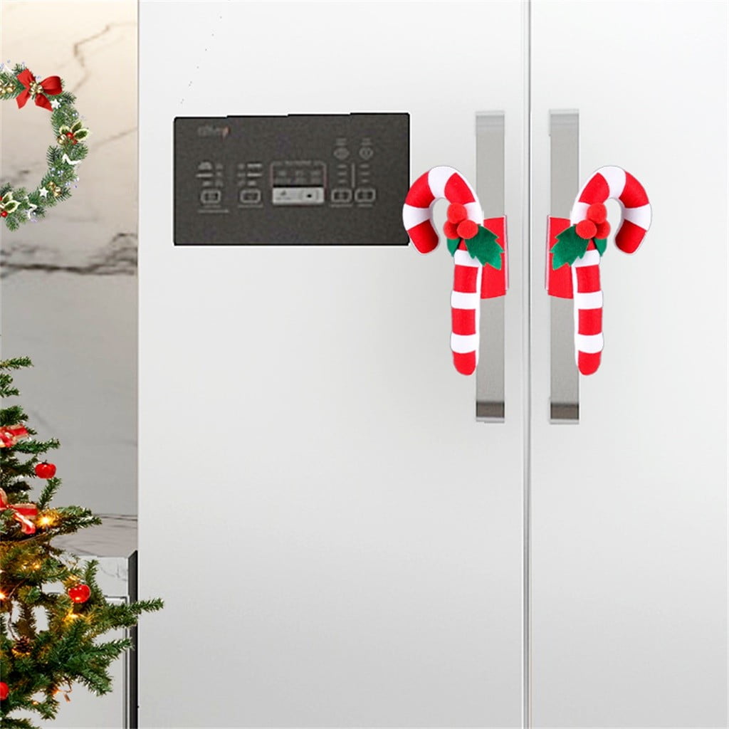 Christmas Refrigerator Arm in Hand Christmas Decoration 2 PC Electric Embroidered Cane Refrigerator Handle Cover Home Decors for Christmas New Year Gift 