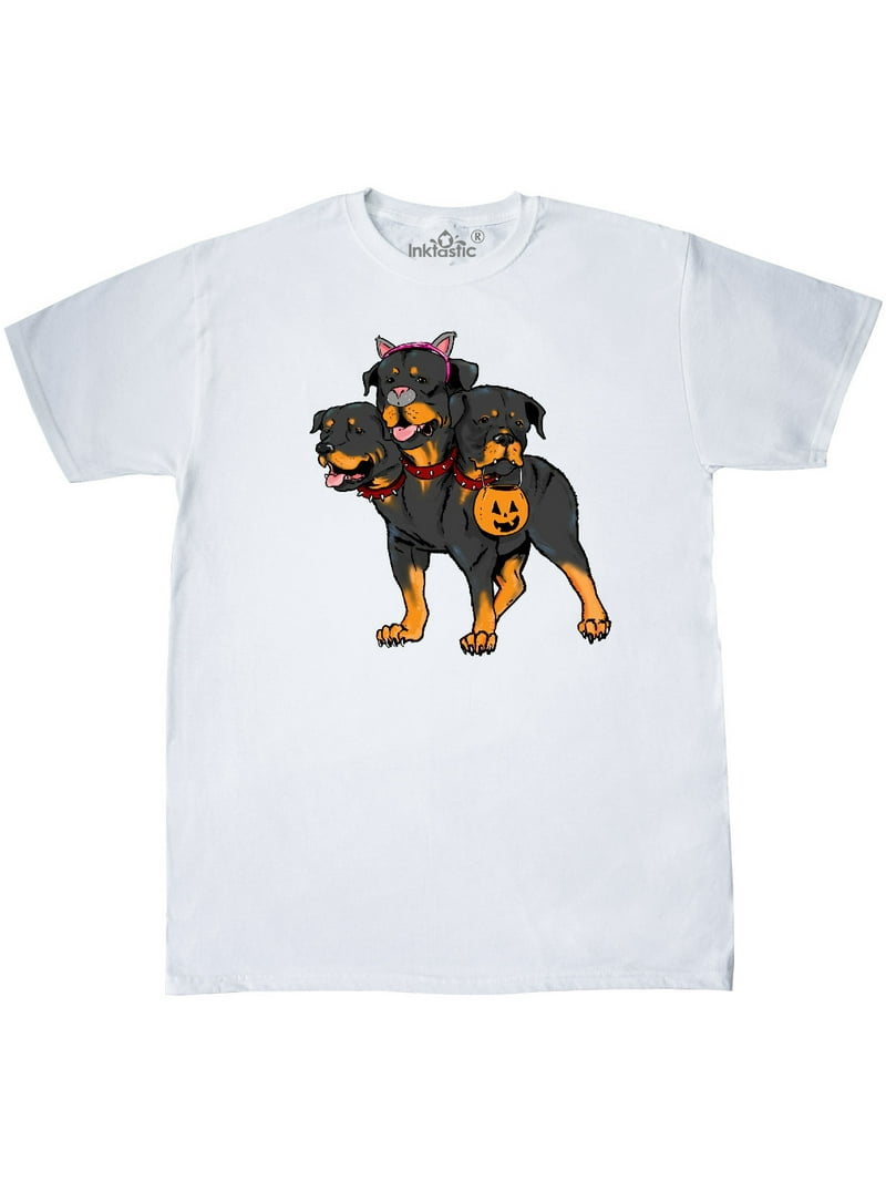 Inktastic Trick or Treating Cerberus Rottweiler in Cat Costume T-Shirt
