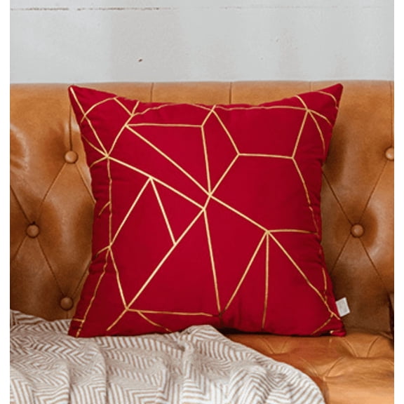 Eryueer Pack of 2 Velvet Cushion Covers 45 x 45 cm Luxury Gold Striped Decorative Throw Pillow Covers Red Soft Square Cushion Case Couch Pillowcases for Sofa Living Room Bedroom