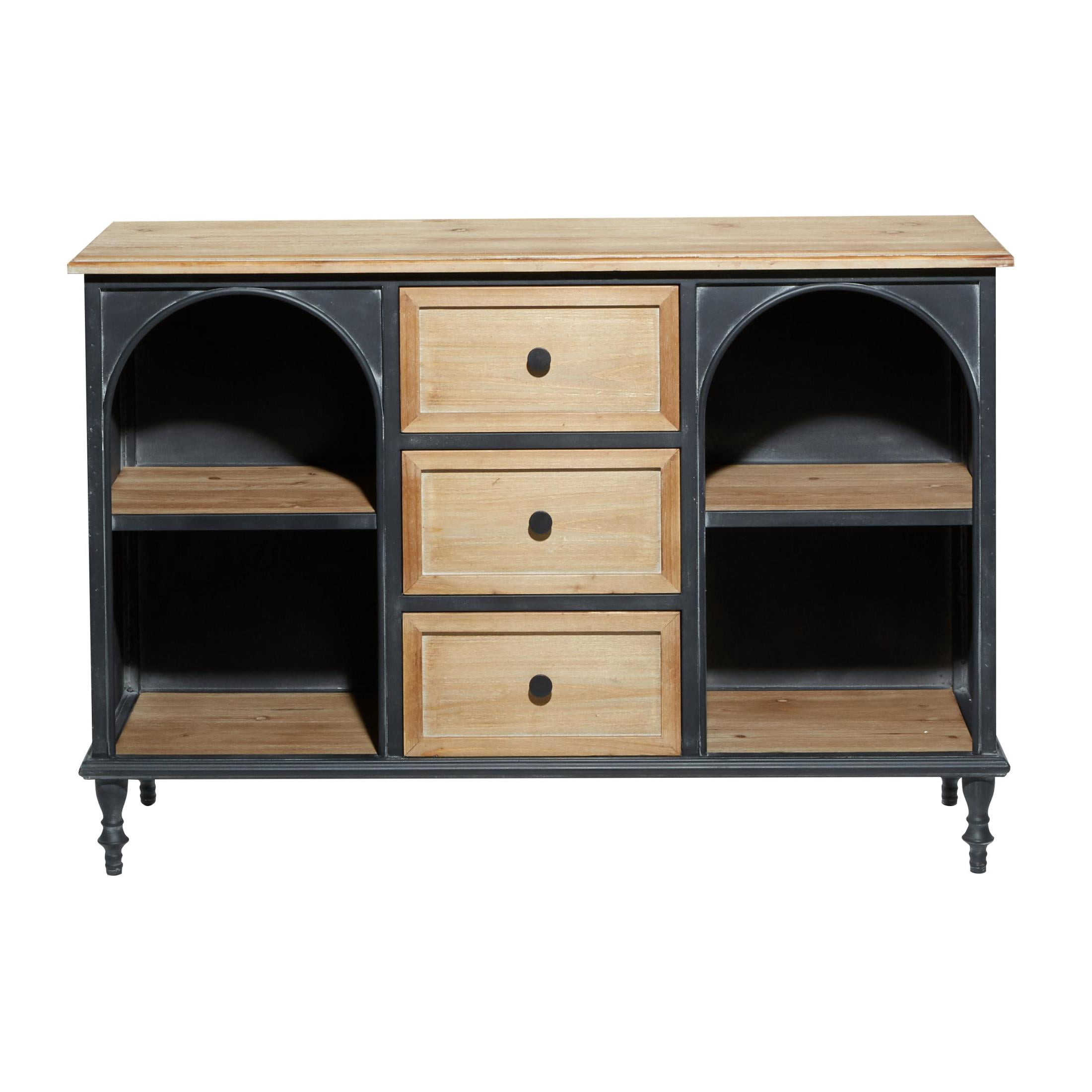 DecMode 47" x 32" Brown Wood 3 Drawer and 4 Shelf Cabinet, 1-Piece