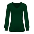 thumbnail image 6 of Idoravan Womens Tshirts V Neck Long Sleeve Tops Tee Solid Color Blouse Womens Winter Sexy Elasticity V Neck Long Sleeve Tops Versatile Regular Blouse Green L, 6 of 8