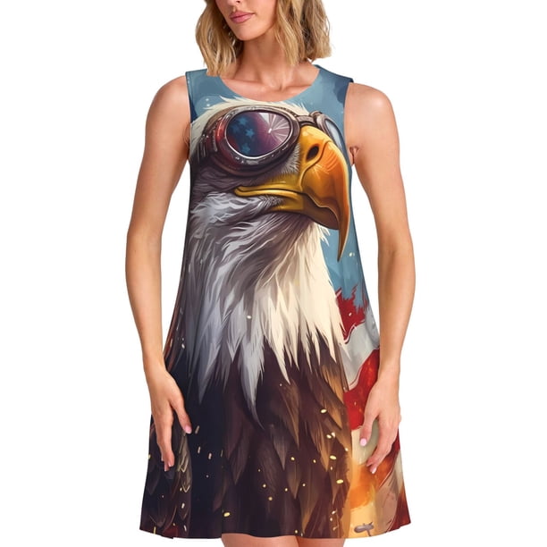 Disketp Bald Eagle Pilot para Vestido sin Mangas para Mujeres, Vestidos de Verano para Mujeres, Casual y Holgado para la Playa