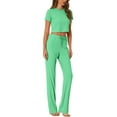 thumbnail image 4 of INSPIRE CHIC Women's Two Piece Lounge Set Ribbed Crop Top Wide Leg Pant Casual Sweatsuit L Green, 4 of 5