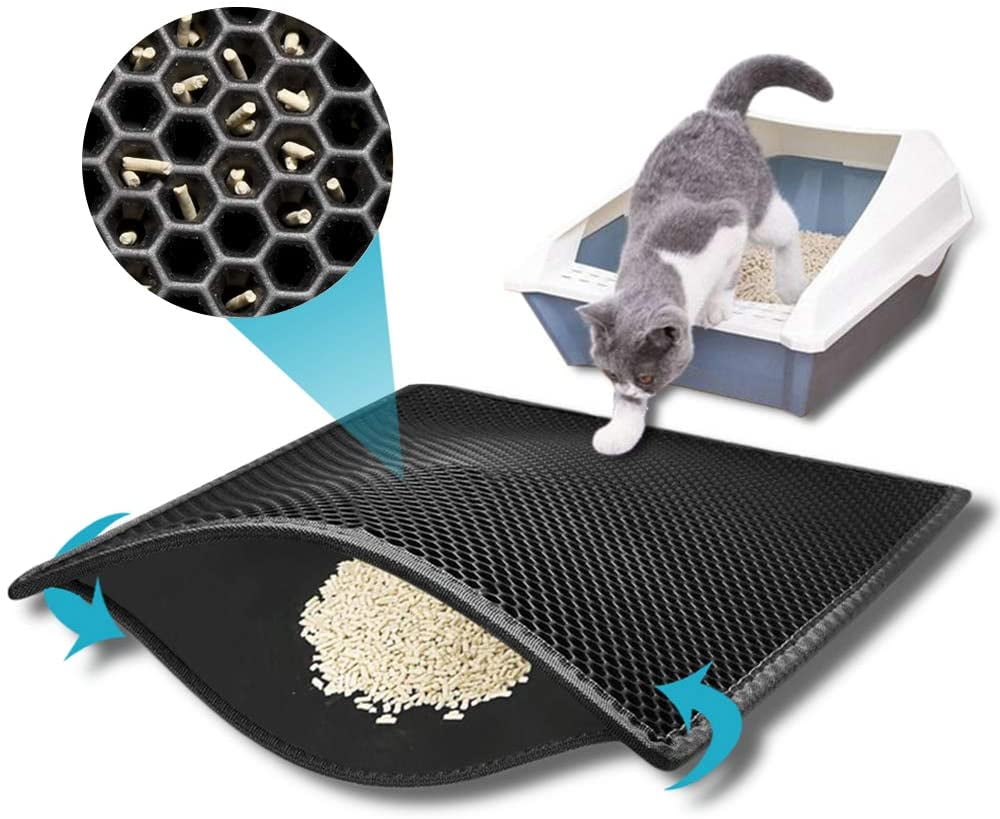 Cute Kitten Face Cat Litter Box Mat Food Trapper Tray Placemat Tidy Clean Mat 