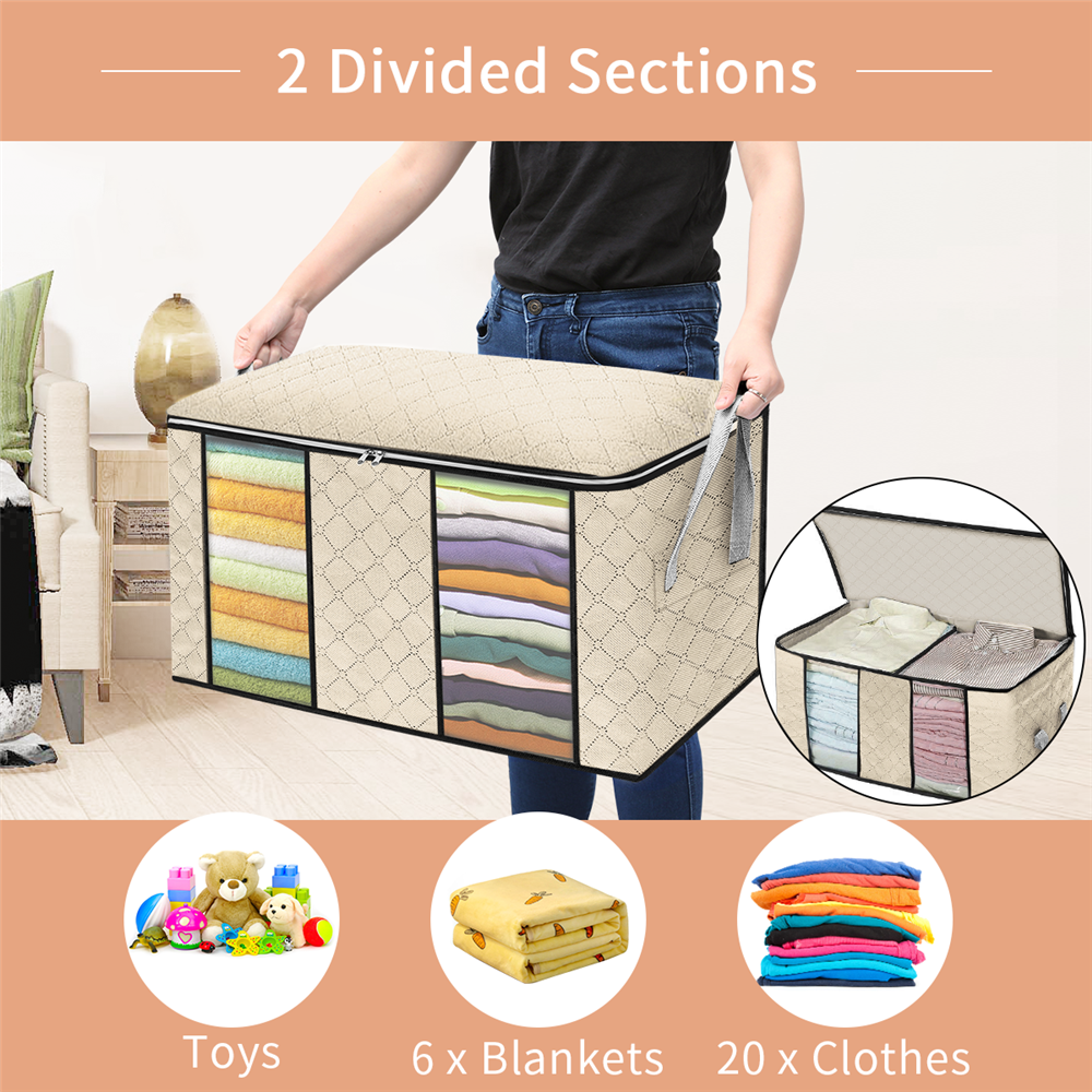 Closet Storage Bags Organizers, Large Clothing Storage Bags with Reinforced Handle, Foldable Clothes Storage Bags Closet Organizers, Blanket Storage Bags for Bedding, Clothes - 4 Pack - image 3 of 10