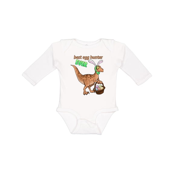 Inktastic Best Egg Hunter Ever Easter dinosaur Boys or Girls Long Sleeve Baby Bodysuit
