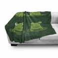 thumbnail image 3 of Funny Soft Flannel Fleece Blanket, Funny Muzzy Frog on Lily Pad in Pond Hunting Tasty Fly Expressions Cartoon Animal, Cozy Plush for Indoor and Outdoor Use, 60" x 80", Hunter Green, by Ambesonne, 3 of 6