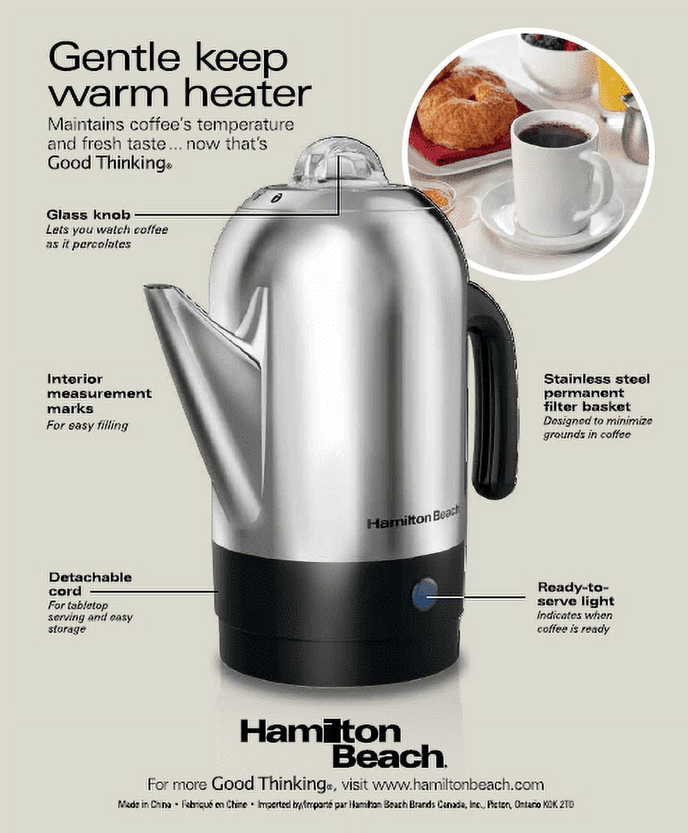 Hamilton Beach 40616R 12 Cup Electric Percolator Coffee Maker